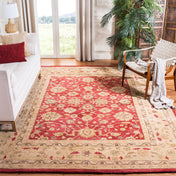 Area Rug, 8' x 10', Hand-Woven Wool in Red/Ivory