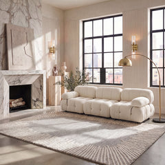 Area Rug, 8' x 10', Ivory and Natural with Striped Pattern