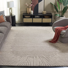 Area Rug, 8' x 10', Ivory and Natural with Striped Pattern