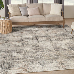 Area Rug, 8' x 10', Ivory Polyester with Abstract Pattern
