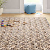 Area Rug, 8' x 10', Natural Jute/Sisal and Cotton with Black Diamond Pattern