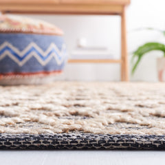 Area Rug, 8' x 10', Natural Jute/Sisal and Cotton with Black Diamond Pattern