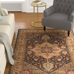 Area Rug, 8' x 10', Navy and Natural Polypropylene