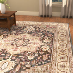 Area Rug, 8' x 10', Navy and Natural Polypropylene