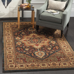 Area Rug, 8' x 10', Navy and Natural Polypropylene