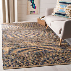 Area Rug, 8' x 10', Navy and Natural with Geometric Pattern