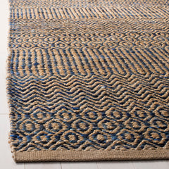 Area Rug, 8' x 10', Navy and Natural with Geometric Pattern