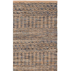 Area Rug, 8' x 10', Navy and Natural with Geometric Pattern