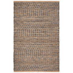 Area Rug, 8' x 10', Navy and Natural with Geometric Pattern