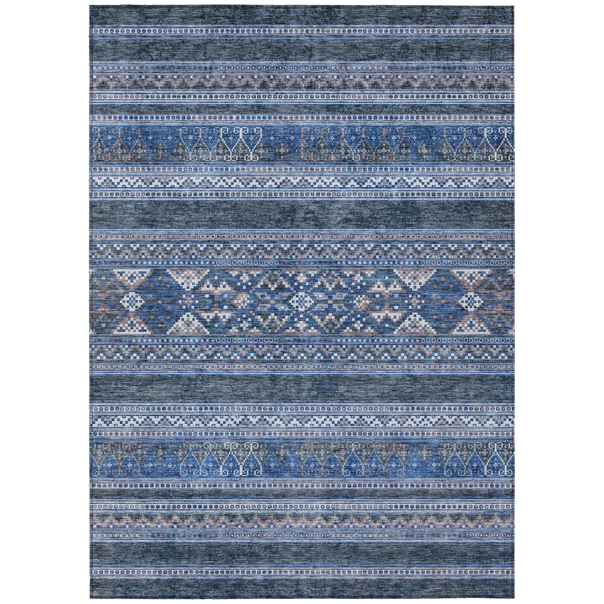Area Rug, 8' x 10', Navy Polyester Flatweave with Non-Slip Backing