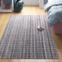 Area Rug, 8' x 10', Plaid Wool and Cotton in Gray and Brown