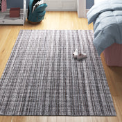 Area Rug, 8' x 10', Plaid Wool and Cotton in Gray and Brown
