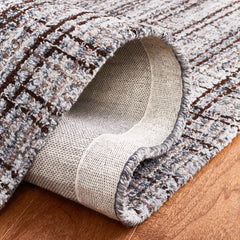 Area Rug, 8' x 10', Plaid Wool and Cotton in Gray and Brown