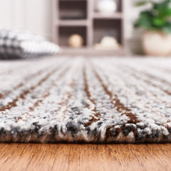 Area Rug, 8' x 10', Plaid Wool and Cotton in Gray and Brown