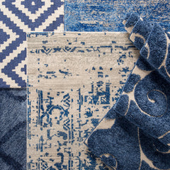 Area Rug, 8' x 10', Polypropylene with Blue Abstract Pattern