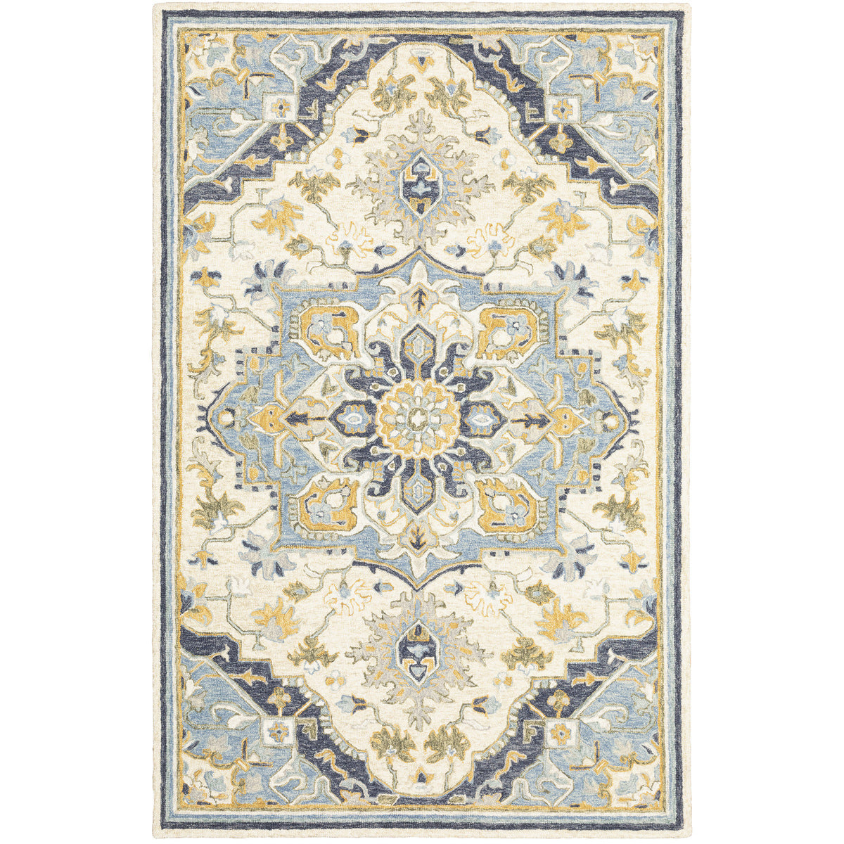 Area Rug, 8' x 10' Rectangle, Hand-Tufted Wool with Oriental Medallion Pattern