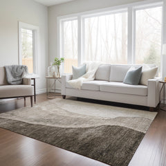 Area Rug, 8' x 10', Taupe Polyester with Abstract Pattern