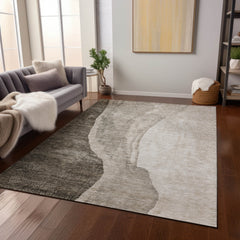 Area Rug, 8' x 10', Taupe Polyester with Abstract Pattern