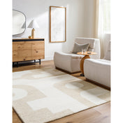 Area Rug, 8' x 10', White and Brown in Hand-Tufted Wool