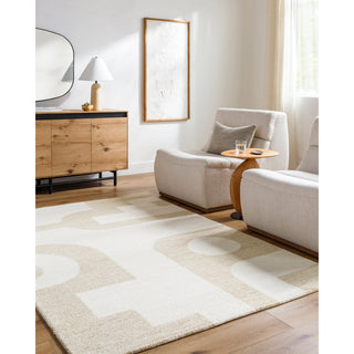 Area Rug, 8' x 10', White and Brown in Hand-Tufted Wool