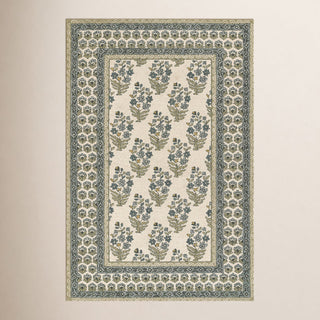 Area Rug, 8' x 10' with Beige and Green Wool