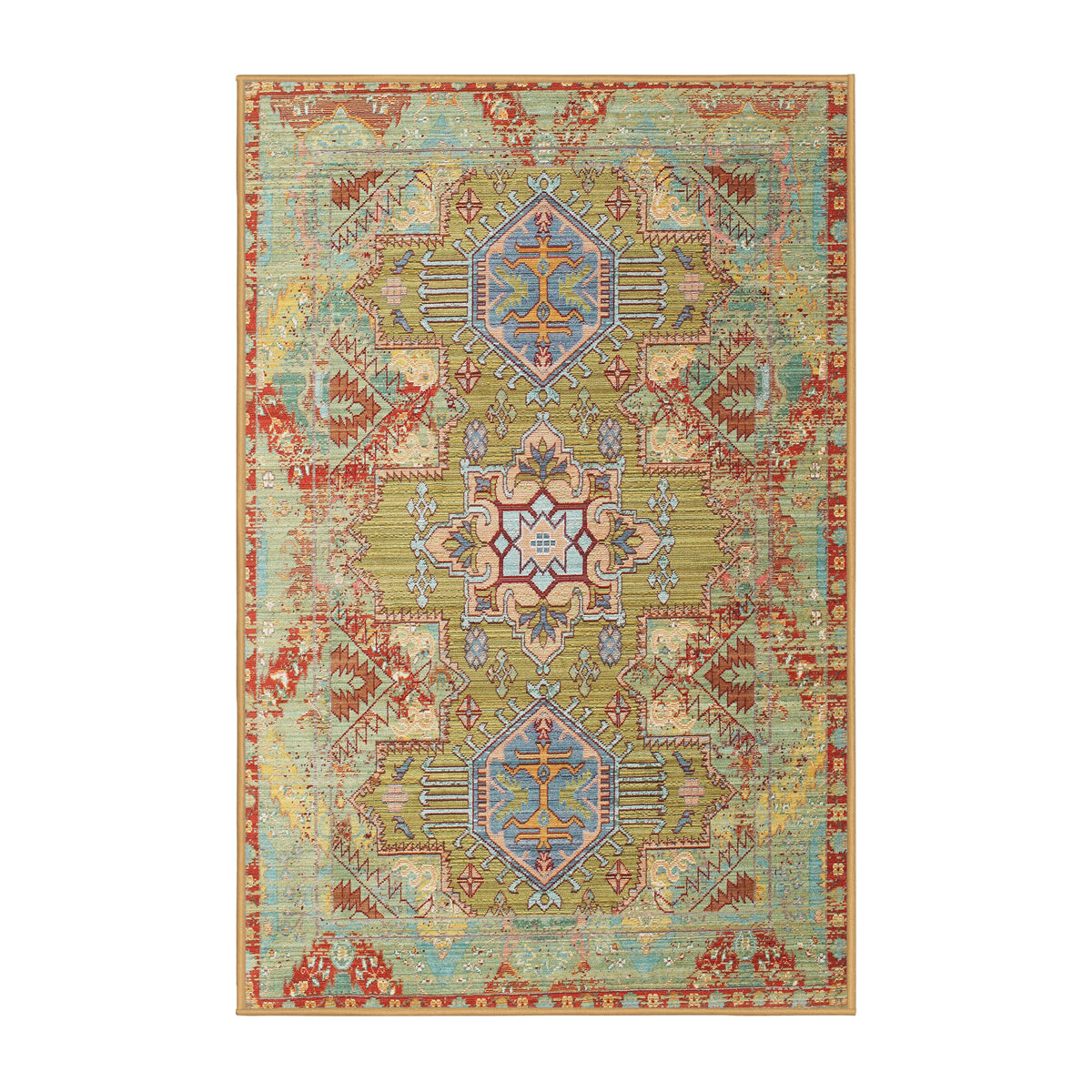 Area Rug, 8 x 12 Ft, Red and Beige Chenille
