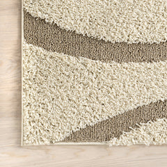Area Rug, 9'2" x 12', Cream/Ivory Shag with Abstract Pattern
