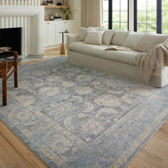 Area Rug, 9'2" x 13' Rectangle in Blue/Beige Polyester