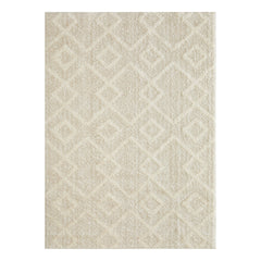 Area Rug, 9 ft 10 in x 12 ft 10 in, Cream with Geometric Pattern