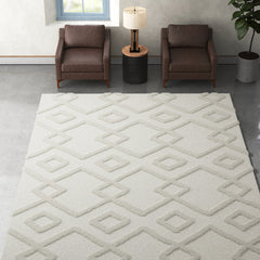 Area Rug, 9 ft 10 in x 12 ft 10 in, Cream with Geometric Pattern
