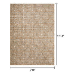 Area Rug, 9 ft 10 in x 12 ft 10 in with Beige and Cream Diamond Pattern