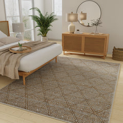 Area Rug, 9 ft 10 in x 12 ft 10 in with Beige and Cream Diamond Pattern