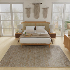 Area Rug, 9 ft 10 in x 12 ft 10 in with Beige and Cream Diamond Pattern