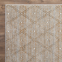 Area Rug, 9 ft 10 in x 12 ft 10 in with Beige and Cream Diamond Pattern