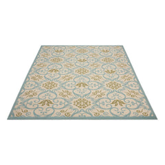 Area Rug, 9 Ft 3 In x 12 Ft 9 In with Ivory and Blue Geometric Pattern