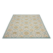 Area Rug, 9 Ft 3 In x 12 Ft 9 In with Ivory and Blue Geometric Pattern