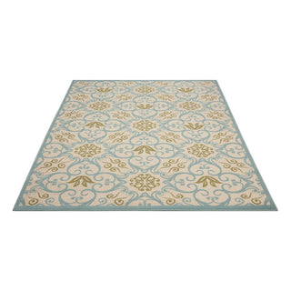 Area Rug, 9 Ft 3 In x 12 Ft 9 In with Ivory and Blue Geometric Pattern