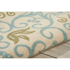 Area Rug, 9 Ft 3 In x 12 Ft 9 In with Ivory and Blue Geometric Pattern