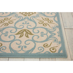 Area Rug, 9 Ft 3 In x 12 Ft 9 In with Ivory and Blue Geometric Pattern