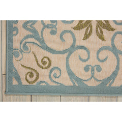 Area Rug, 9 Ft 3 In x 12 Ft 9 In with Ivory and Blue Geometric Pattern