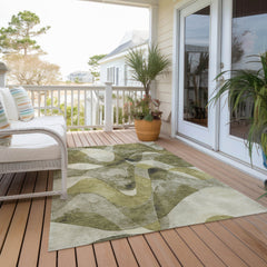 Area Rug, 9 Ft by 12 Ft, Olive with Abstract Pattern
