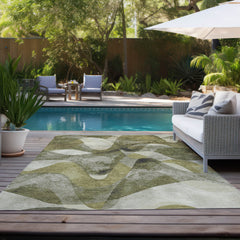 Area Rug, 9 Ft by 12 Ft, Olive with Abstract Pattern