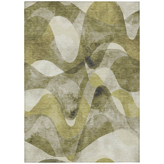 Area Rug, 9 Ft by 12 Ft, Olive with Abstract Pattern