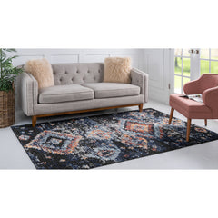 Area Rug, 9 ft x 12 ft 2 in, Blue with High-Low Pile