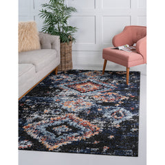 Area Rug, 9 ft x 12 ft 2 in, Blue with High-Low Pile