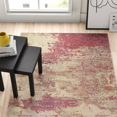 Area Rug, 9 ft x 12 ft, Abstract Pattern in Ivory/Pink
