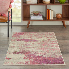 Area Rug, 9 ft x 12 ft, Abstract Pattern in Ivory/Pink