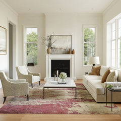 Area Rug, 9 ft x 12 ft, Abstract Pattern in Ivory/Pink