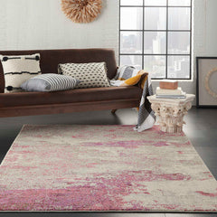 Area Rug, 9 ft x 12 ft, Abstract Pattern in Ivory/Pink
