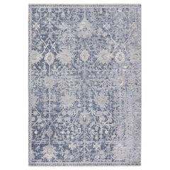 Area Rug, 9 ft x 12 ft, Blue Polyester with Fringed Tassels